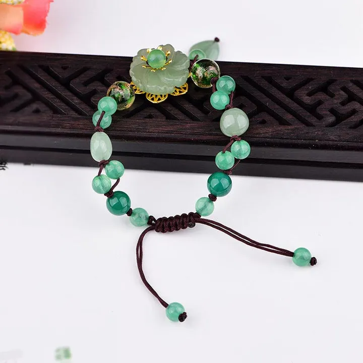 Dangling Flower Natural Green Jade Luck Bracelet
