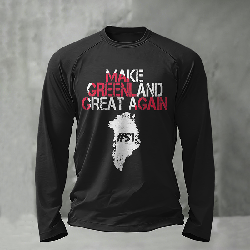 Men's Make Greenland Great Again Print Long Sleeve Casual T-shirt artswardrobe
