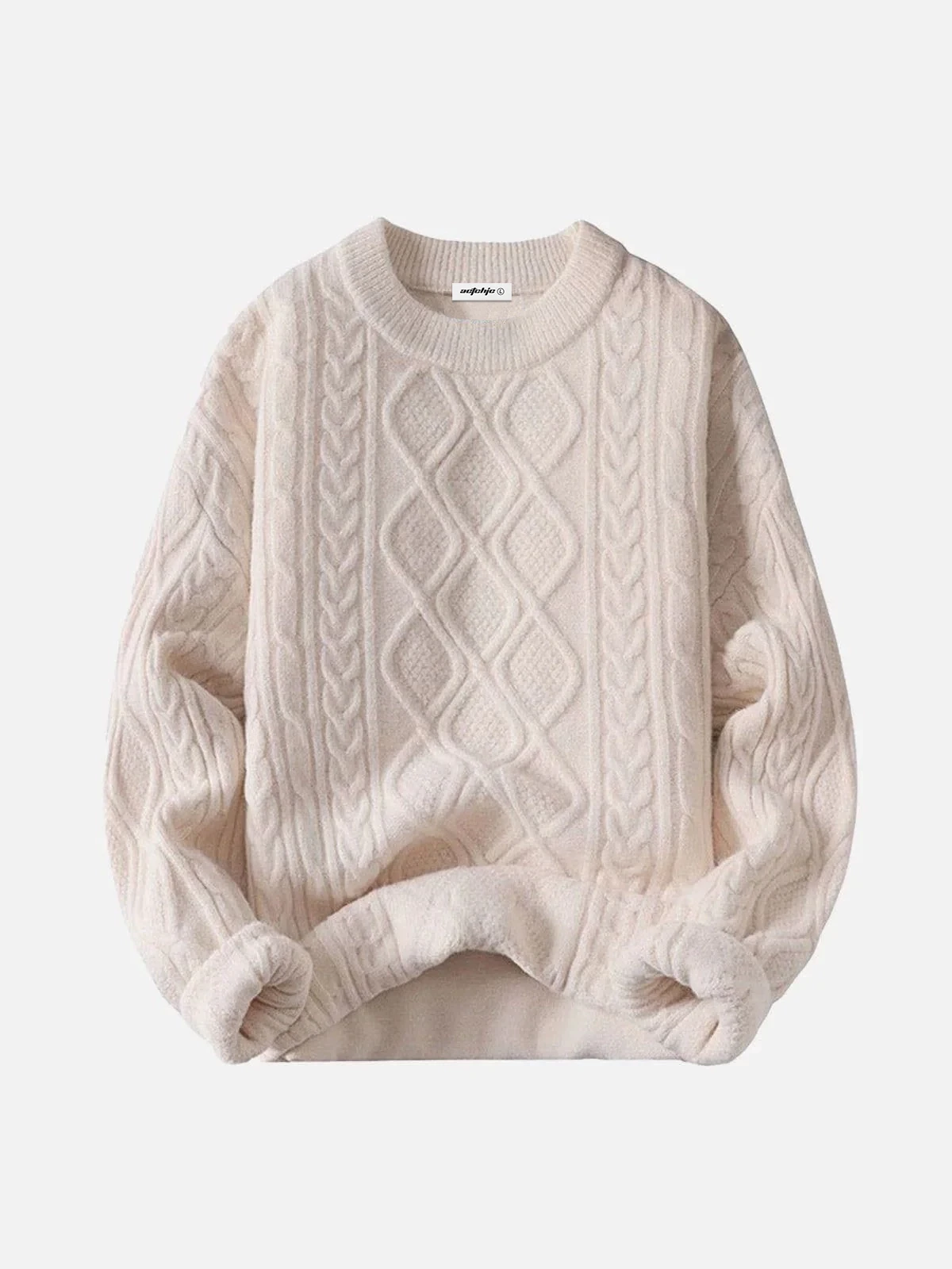 Beige Solid Color Oversized Knit Sweater Front
