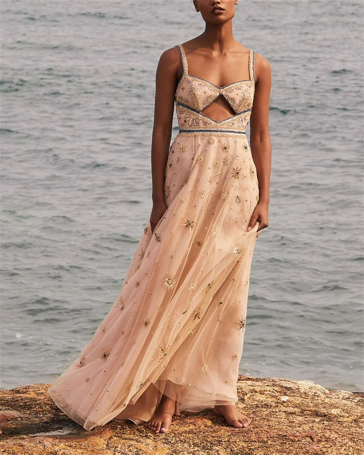 Women's Suspender Hollow Embroidery Dress