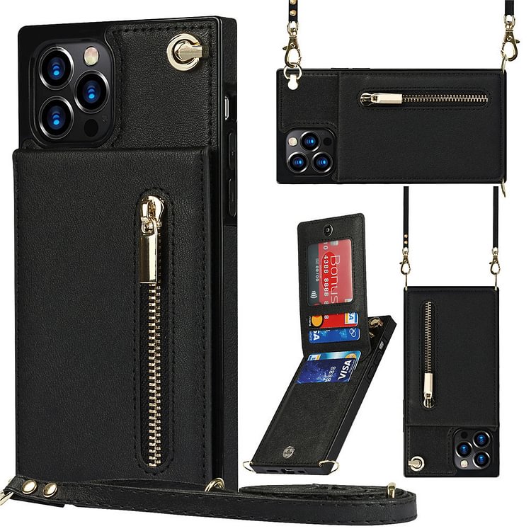 Leather Wallet Case Zipper Purse Phone Cover for iPhone 13 12 11 Pro XS Max SE