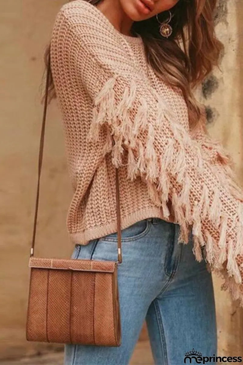 Casual Solid Tassel O Neck Sweaters(4 Colors)