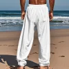 Men's Linen Plain Comfort Breathable Full Length Casual Pants by Inlyline