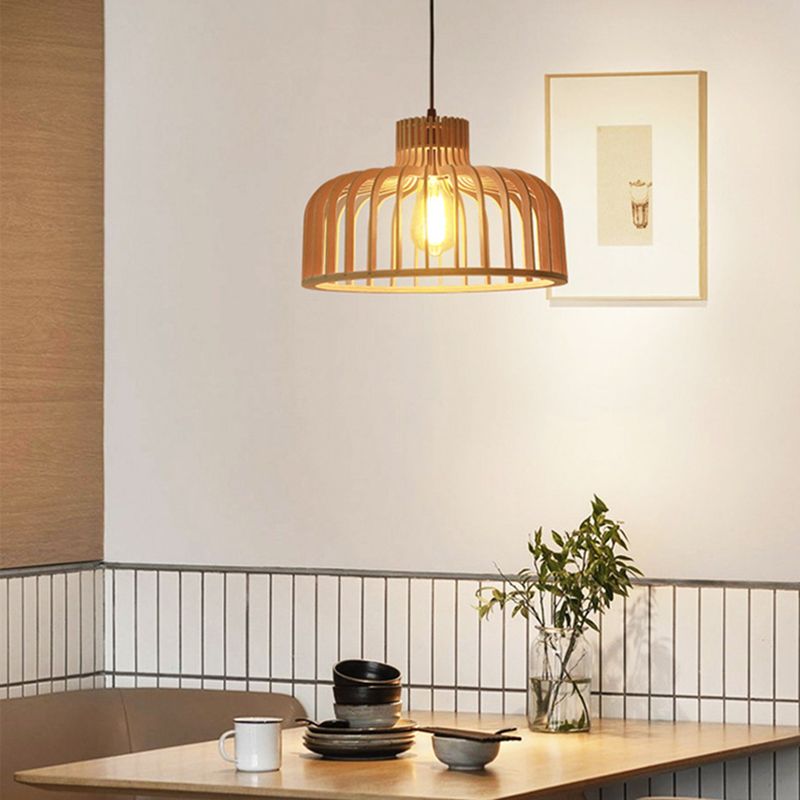 Cage Shaped Wooden Pendant Lights Minimalism