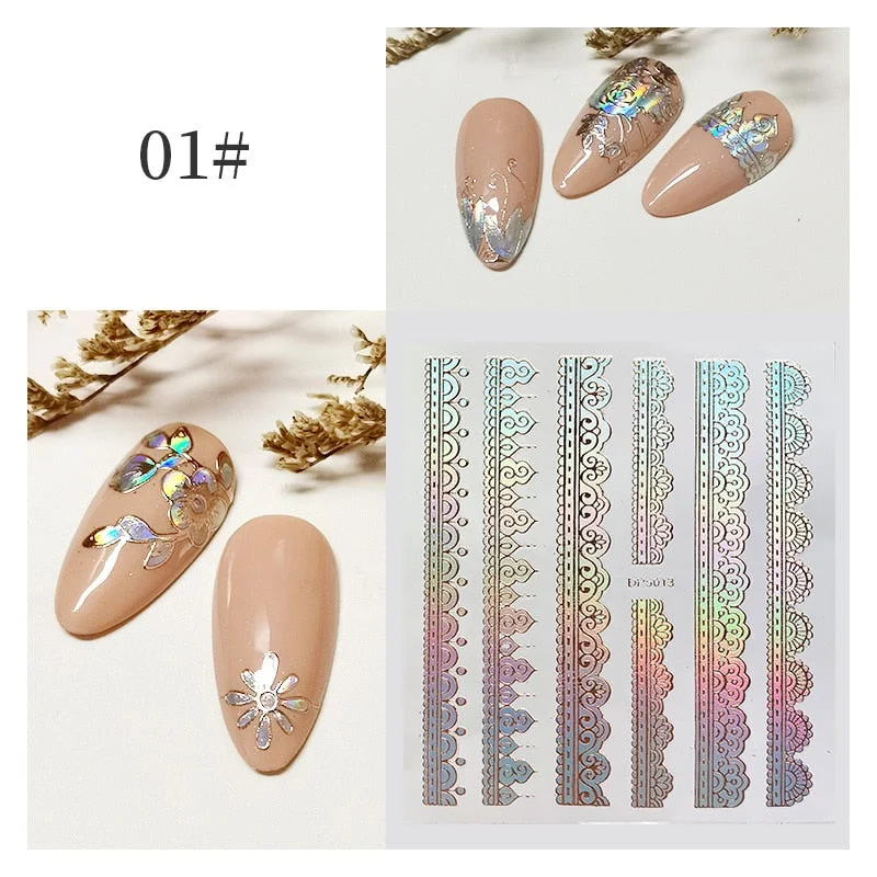 3D Flower Lace Nail Stickers iridescent Bronzing Floral Leaf Transfer Stickers For Nails Manicuring Accessories