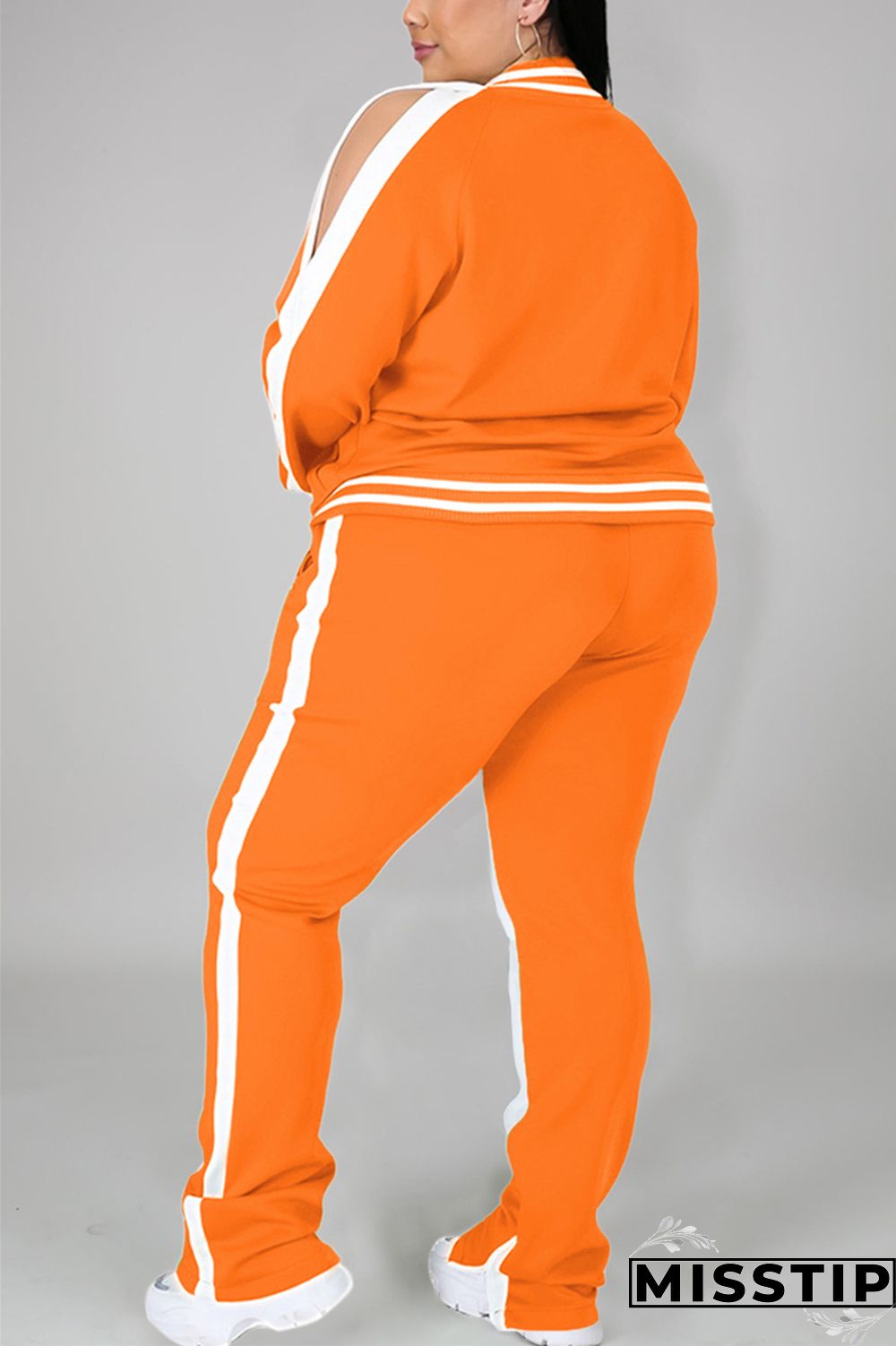 Black Fashion Casual Sportswear Zipper Collar Long Sleeve Regular Sleeve Patchwork Plus Size Set