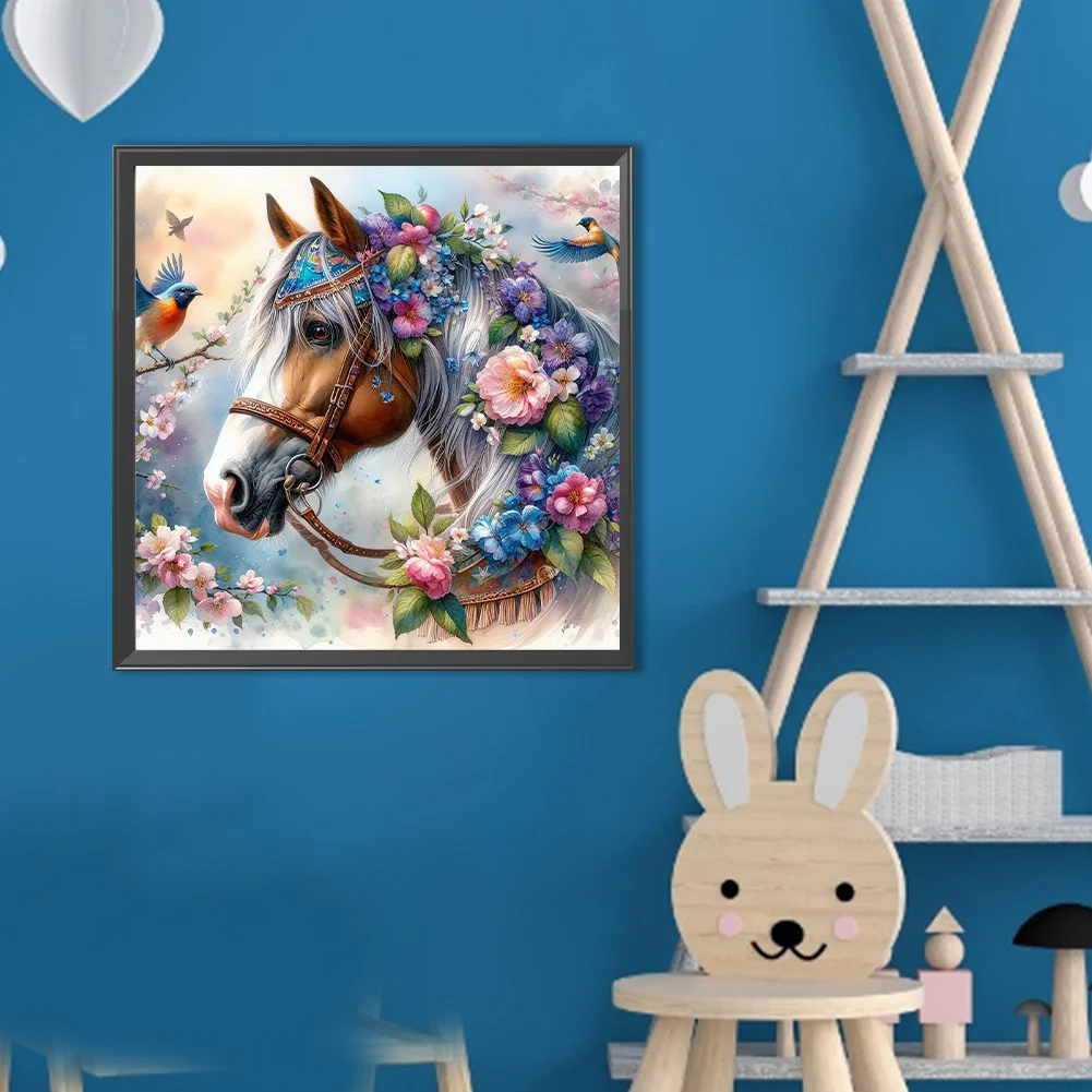Diamond Painting - Full Round Drill - Flower Horse(Canvas|40*40cm)