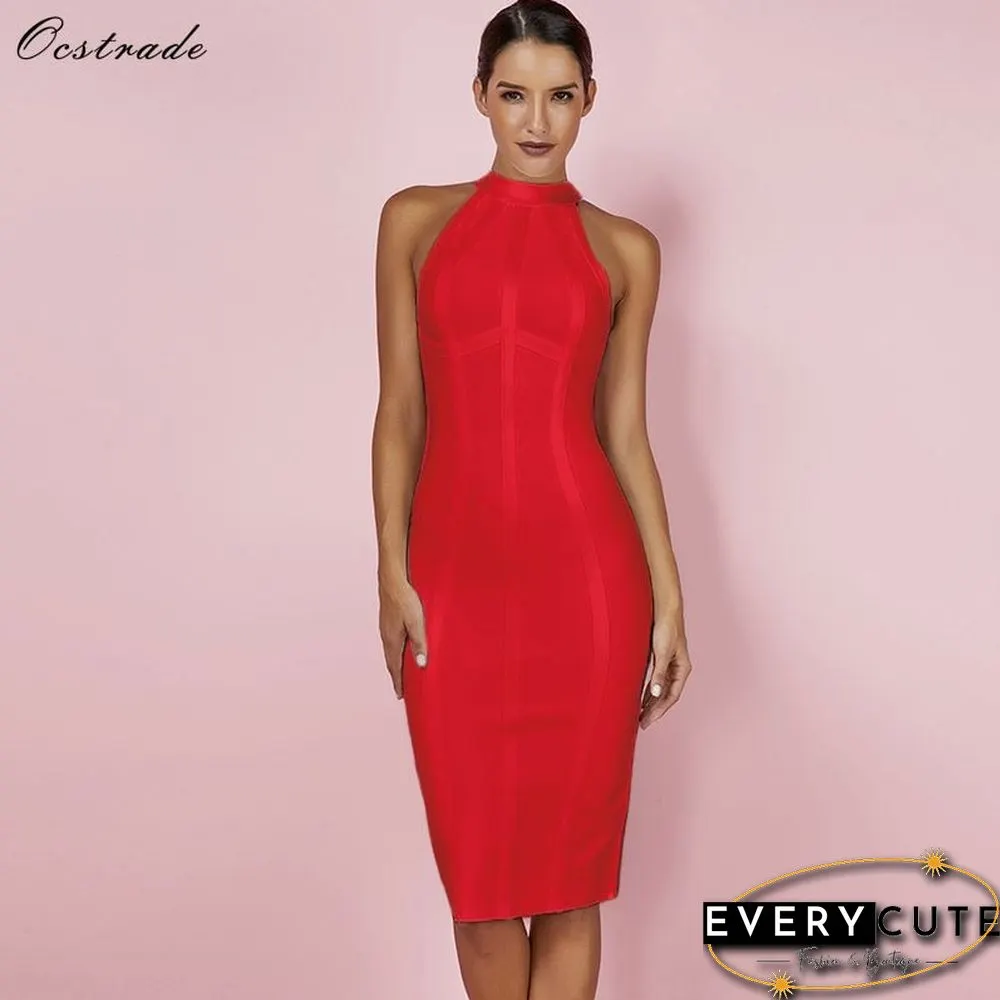 Striped High Quality Midi Party Dress Bodycon for Women New Year sexy red Christmas