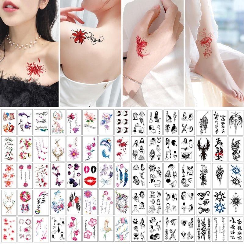 30pcs Tattoo Stickers for Women Kids Cartoon Butterfly Flowers Letters Waterproof Temporary Tattoos Body Transfer Fake Tattoo