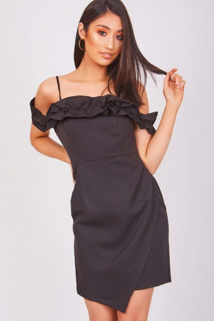 Black Dress With Frill Detail Katch Me