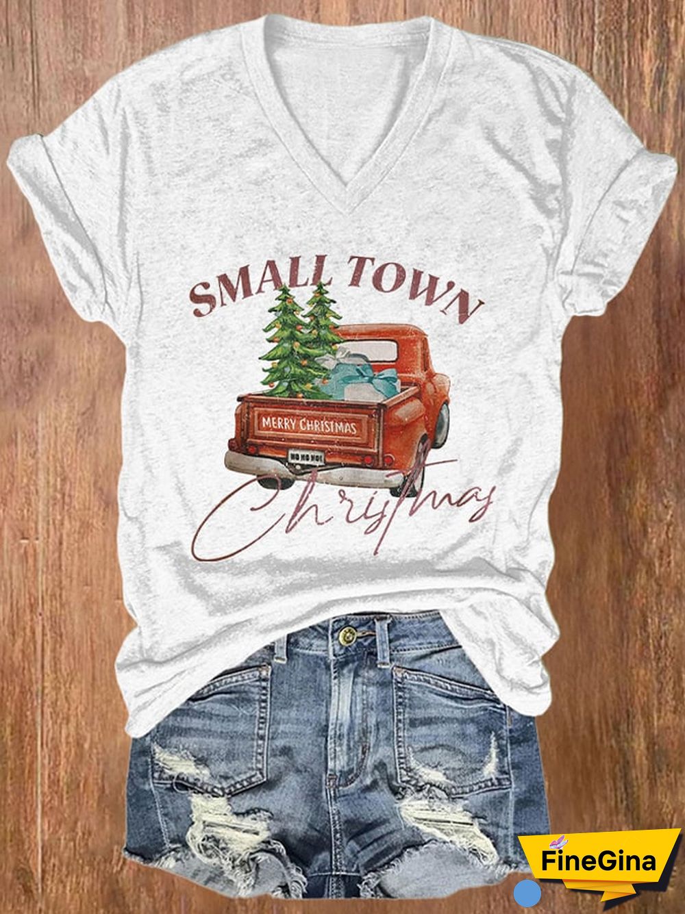 Women's Small Town Christmas Printed Short Sleeve T-Shirt
