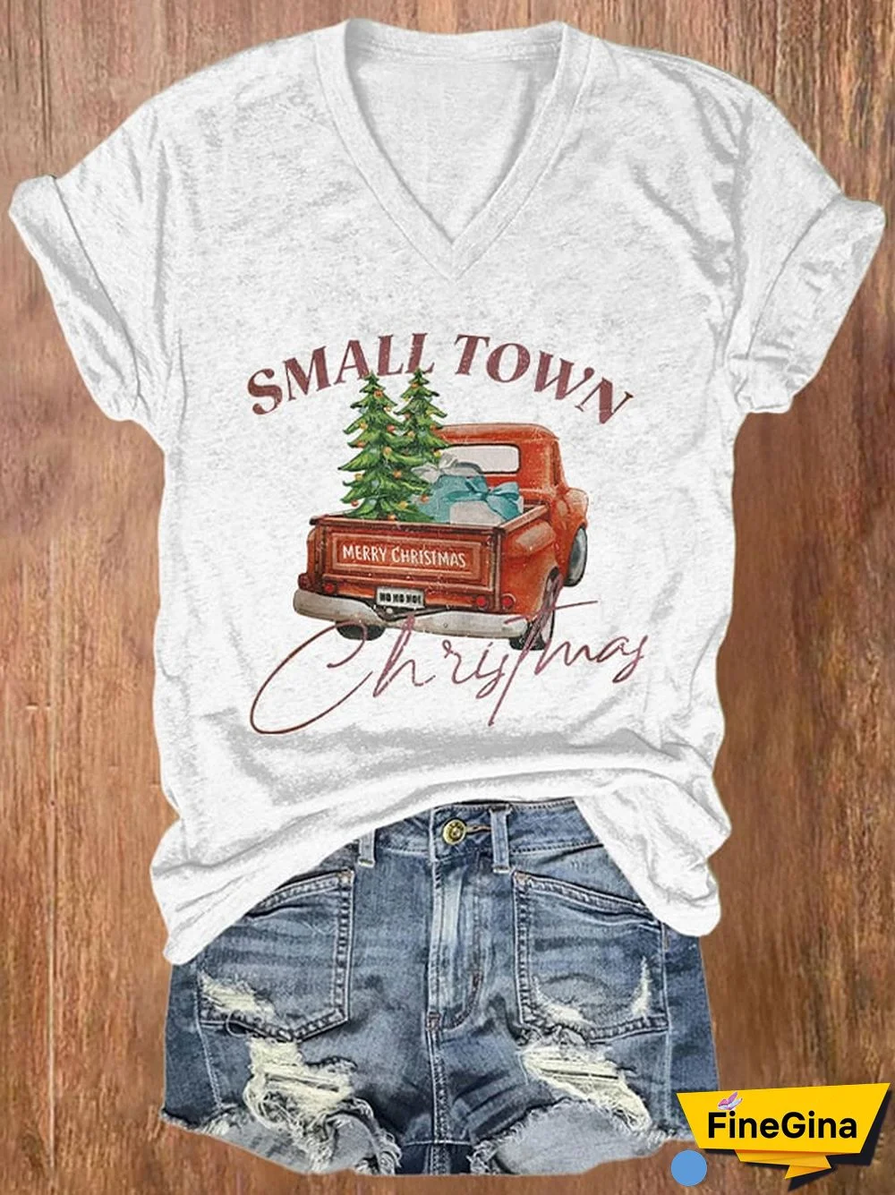 Women's Small Town Christmas Printed Short Sleeve T-Shirt
