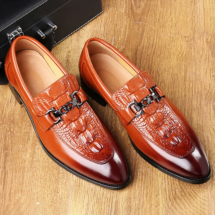 Fading Color Crocodile Faux Leather Metallic Slip-On Business Loafers Shoes