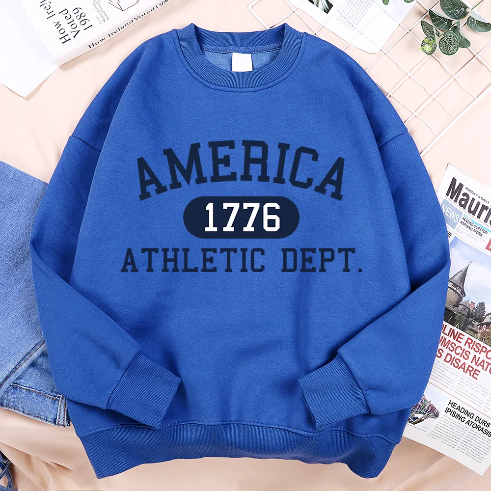 Unisex Retro America 1776 Athletic Dept Letter Printed Hoodies Pullover Sweatshirt