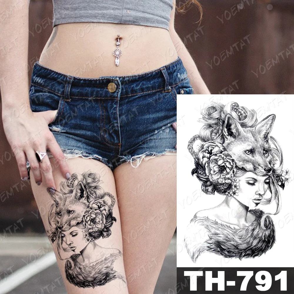 Waterproof Temporary Tattoo Stickers Fox Dragon Wolf Monster Old School Lotus Peony Flash Tatto Women Men Body Art Fake Tattoos
