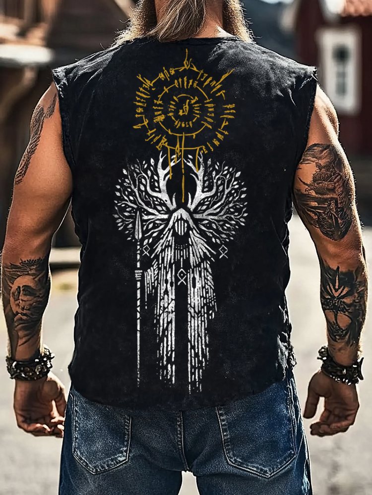 Viking gammel rune verden tre Nordisk runedesign totem print kortermet T-skjorte / Rvogue / Rvogue