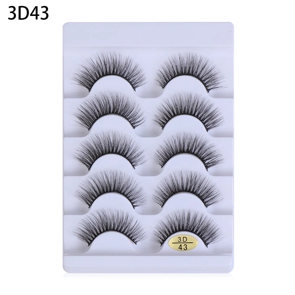 5 pairs of 3D artificial mink false eyelashes small bunch of fluff natural eyelashes manual eyelash extension tool NEW