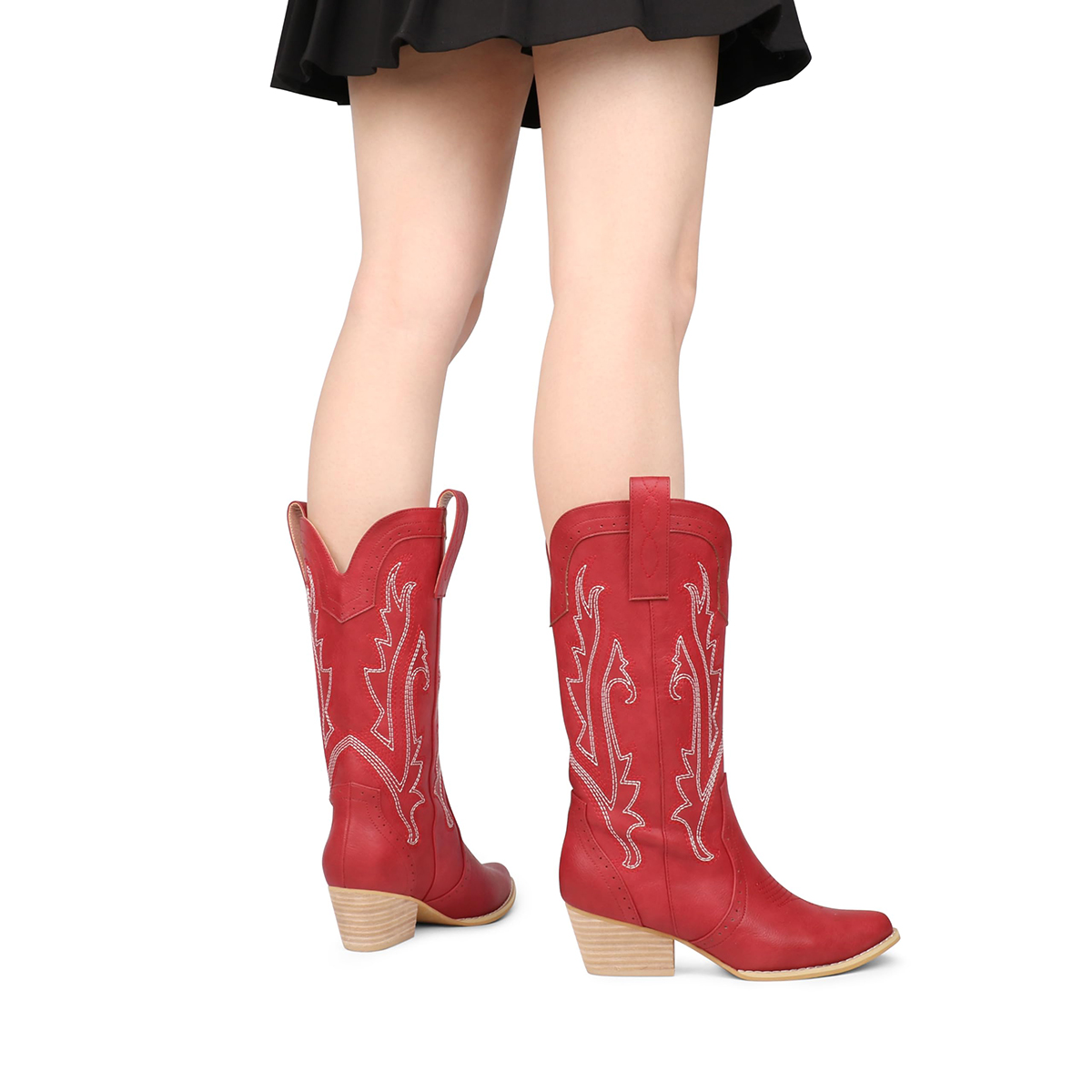 2" Women's Pointed Toe Embroidered Cowboy Boots Vintage Style Western Cowgirl Boots-MERUMOTE