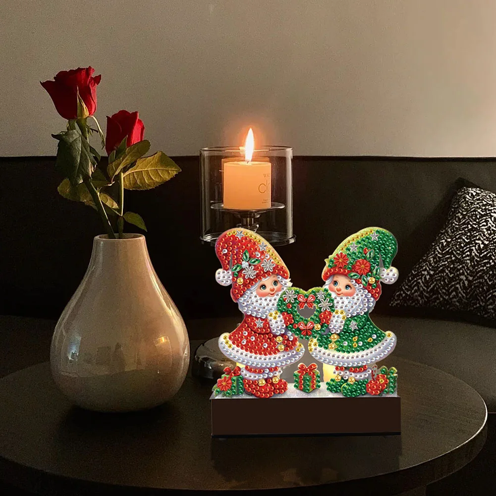 5D DIY Wreath Gnome Diamond Art Mini Candle Holder for Aromatherapy Art Crafts