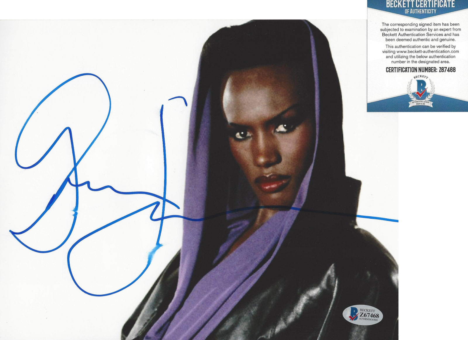 GRACE JONES SIGNED AUTOGRAPH 8X10 Photo Poster painting C BECKETT COA PROOF MODEL BOND GIRL