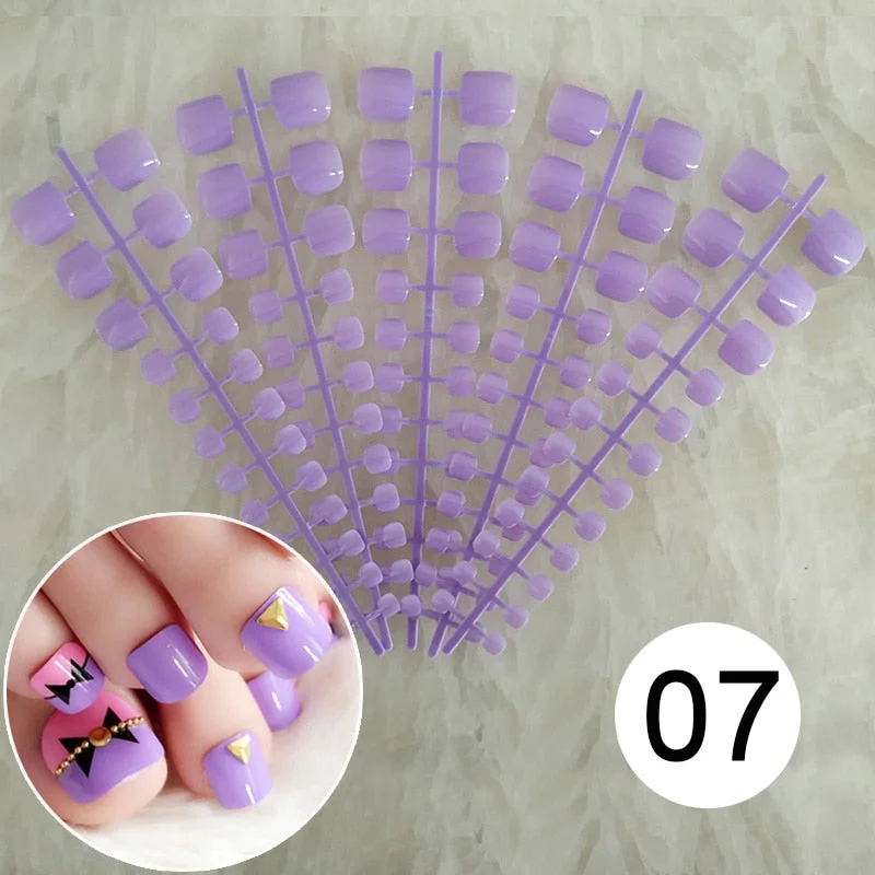 Mixed 5 Colors full cover false nails short foot fake nails Candy Color 24pcs/set press on nails foot toe french nail art tips-Nail Inspo