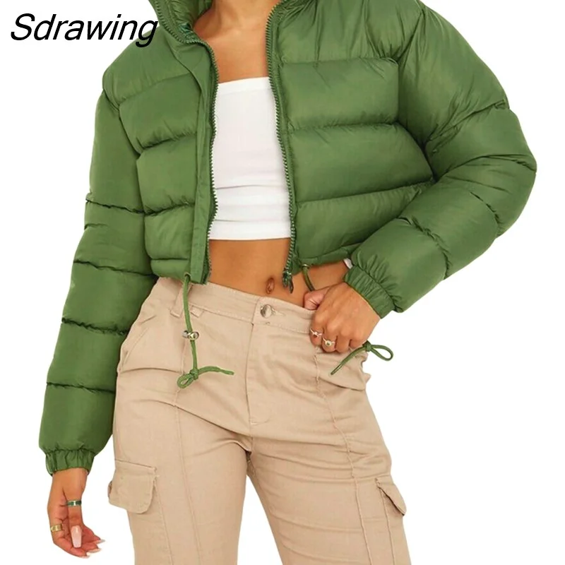 Sdrawing Women Fall Winter Clothes 2022 2023 Luxury Warm Puffer Jacket Cropped Coat y2k Hot Padding Short Down Coat New in Garments
