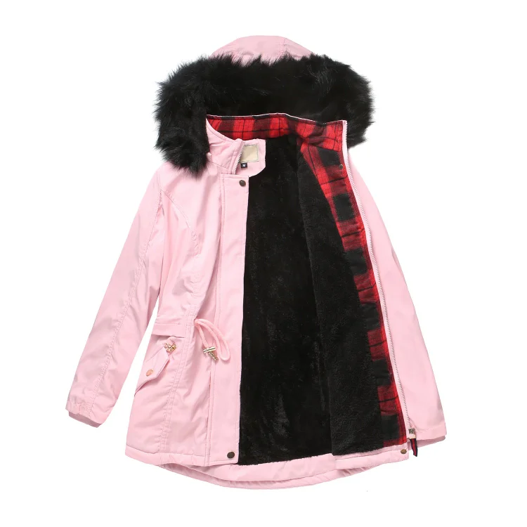 Woman's Coat Detachable Hood Fur Collar Plus Fleece Jacket