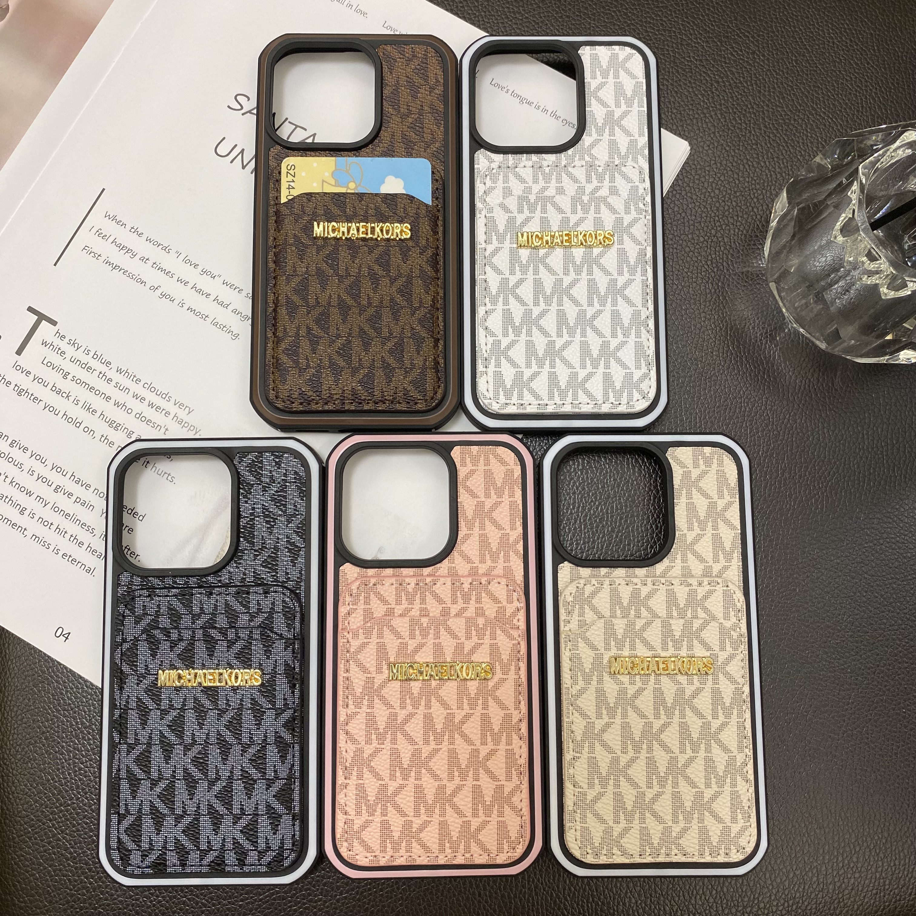 Luxury MK Back Card Slot Leather Apple iPhone Case