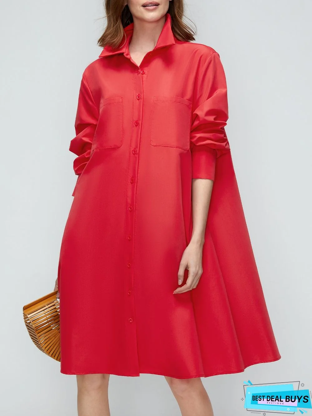 Shirt Dress Long sleeve Plain Simple Dress