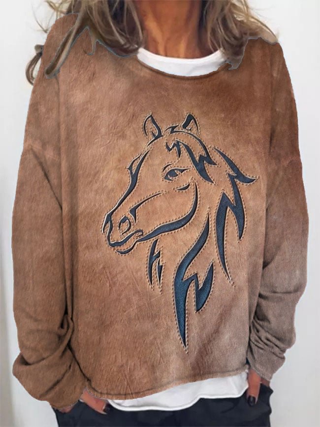 Women's Western Horse Print Casual Sweatshirt