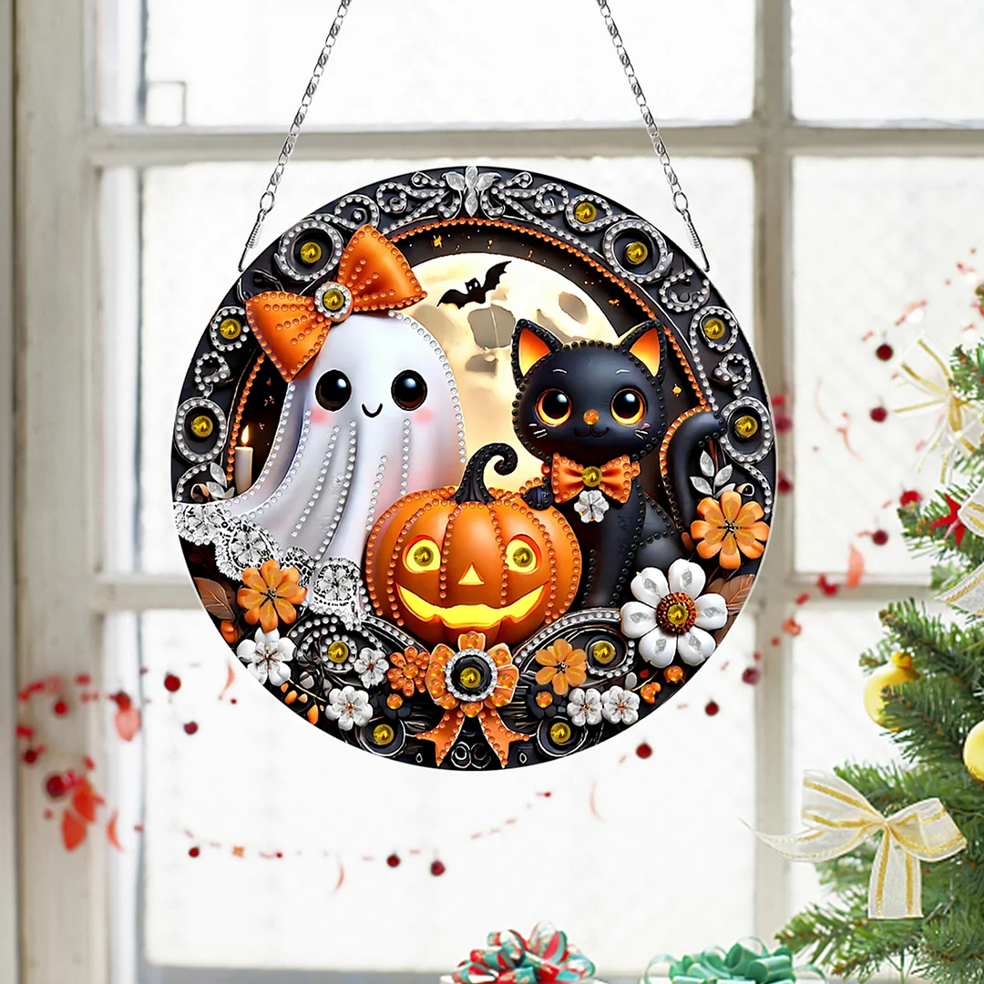 2D Flat DIY Halloween Diamond Art Pendant Double-Sided Diamond Painting Set