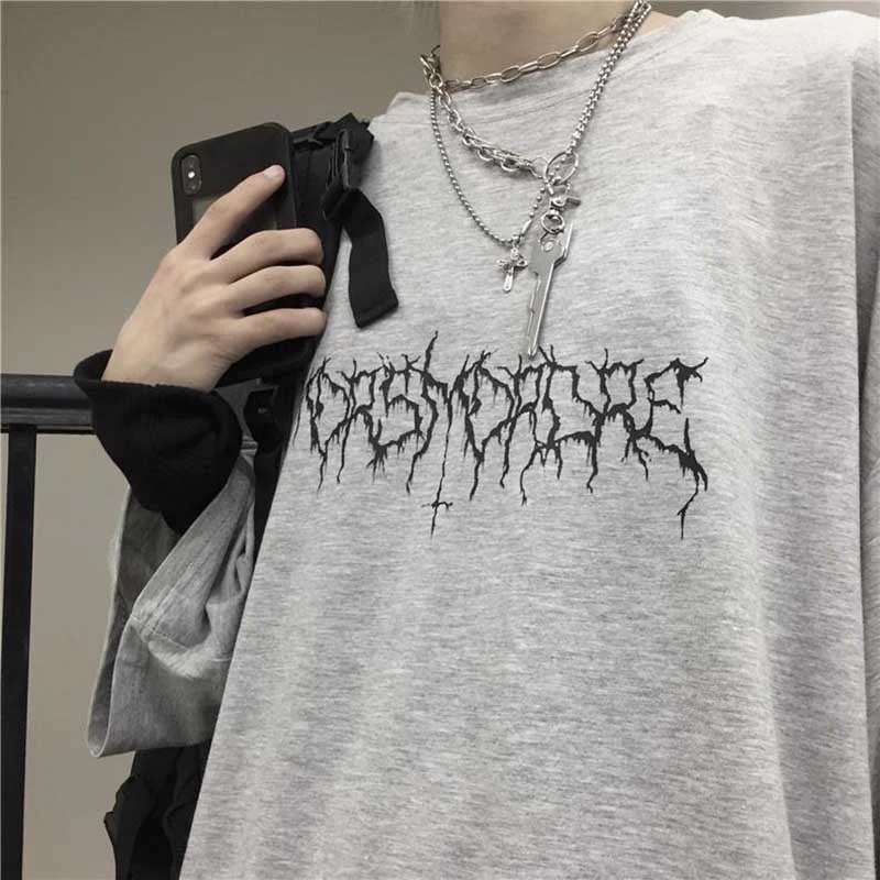 NiceMix  Girls Harajuku Loose Short Sleeve Women T-shirts Devil Star Hand Print Women T Shirt Crew Neck Lady T-shirt Top Tees