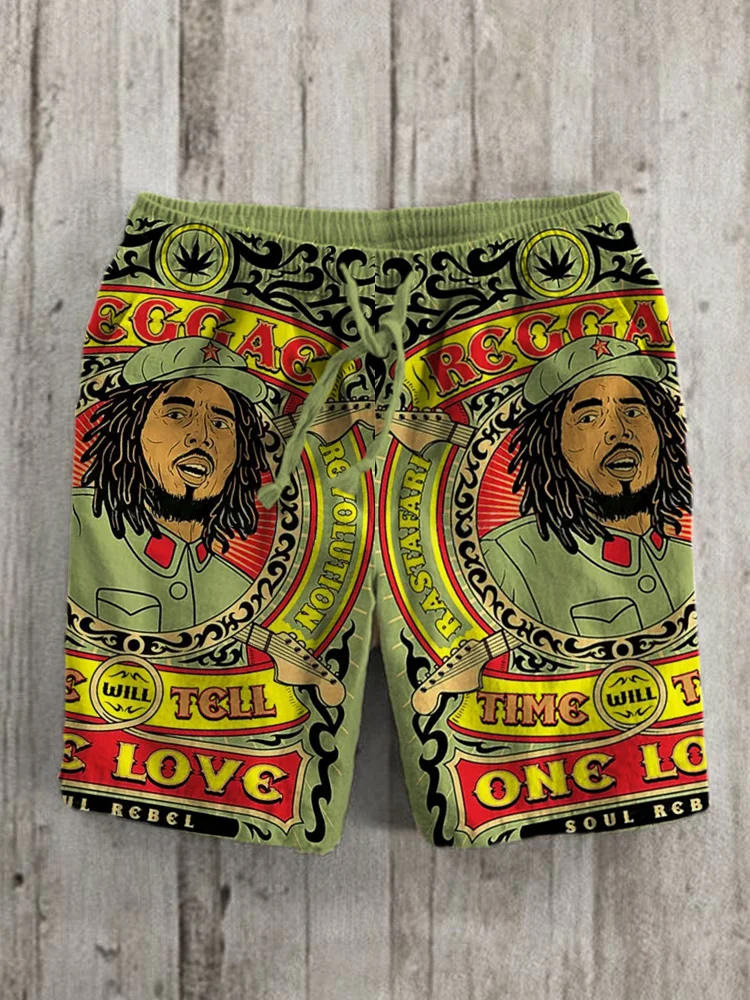 Vintage Reggae One Love Men's Linen Casual Shorts