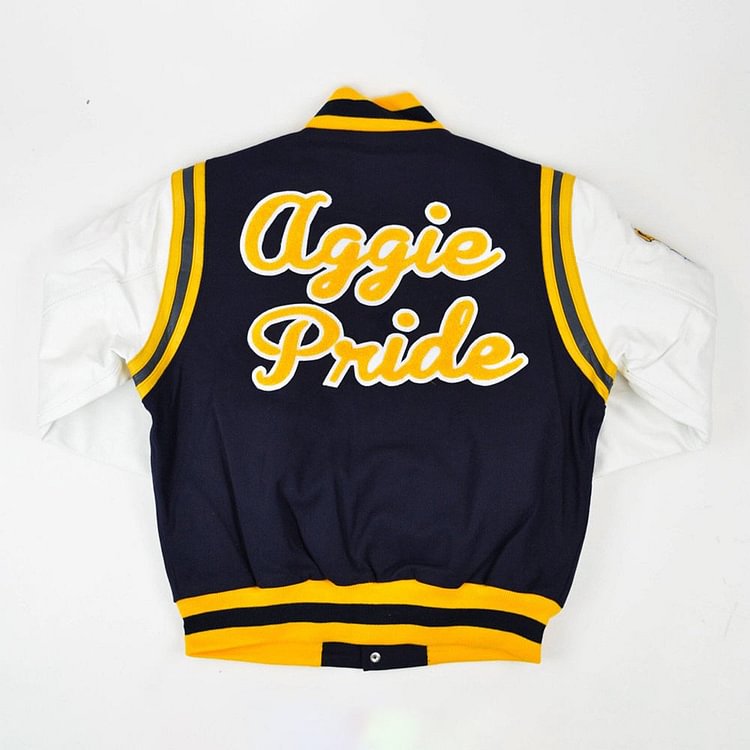 Retro college style yellow and white contrast baseball jacket jacket