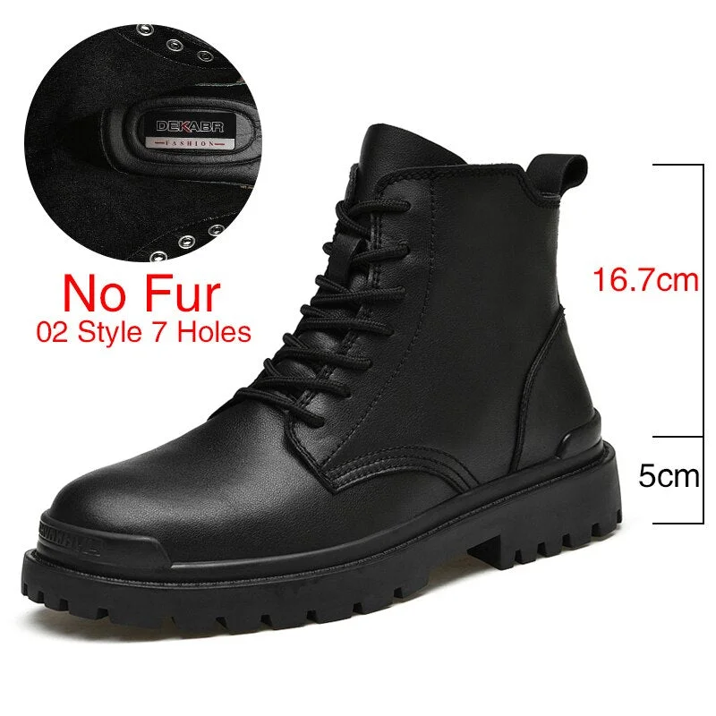 DEKABR Genuine Leather Men's Ankle Boots High Top Shoes For Men Winter Fashion Male Motorcycle Footwear Snow Boots Size 38~48