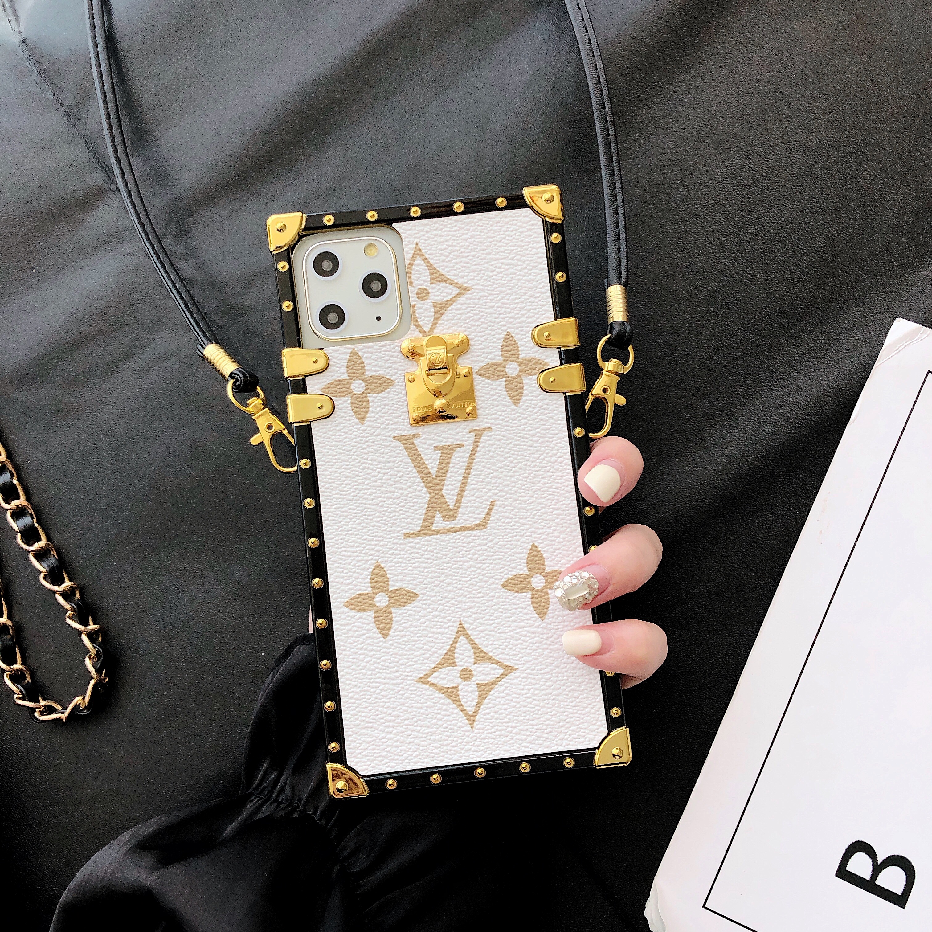 Glamorous LV Canvas Leather Apple iPhone Crossbody Case Samsung Galaxy Trendy Cover