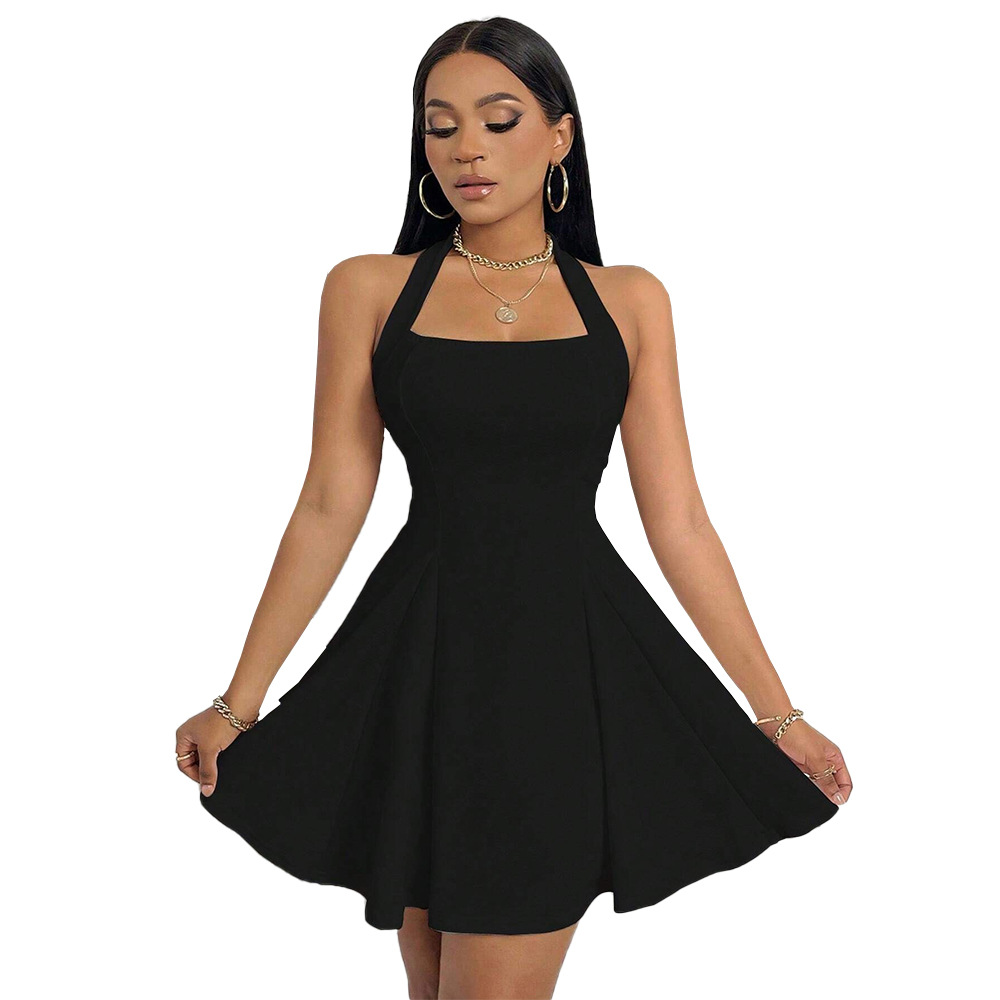 Women's Halter Neck Square Neck Flare Mini Dress, Sleeveless Fit & Flare Party Dress (3 Colors)