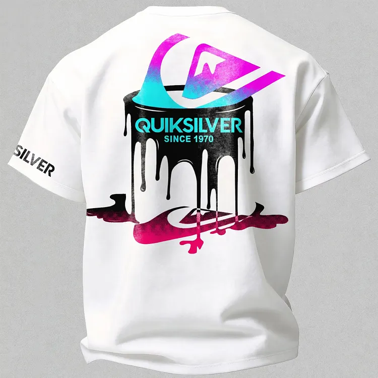 Paint Drip Quiksilver Logo Printed Men's T-shirt