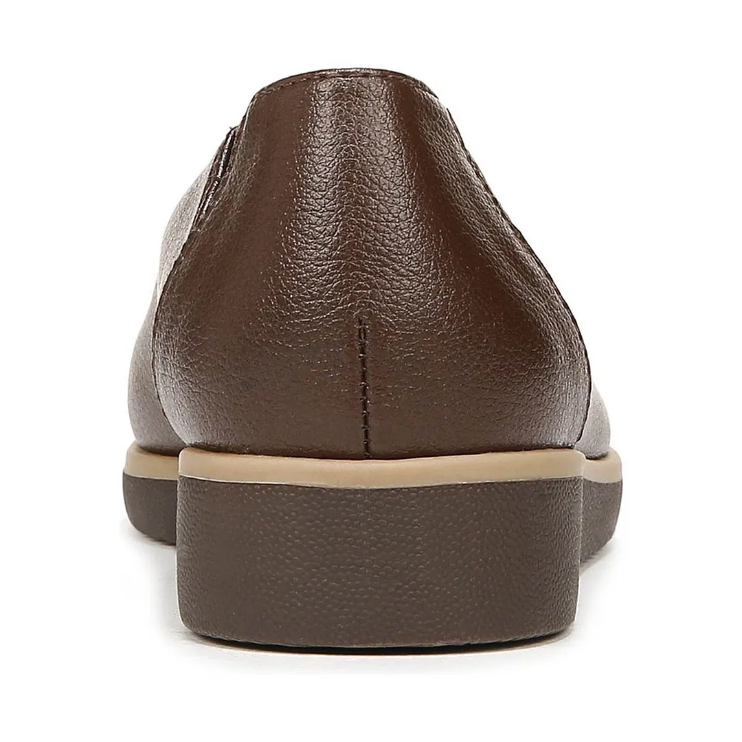 Brown Faux Leather Closed Round Toe Slip On Flat Shoes for Women