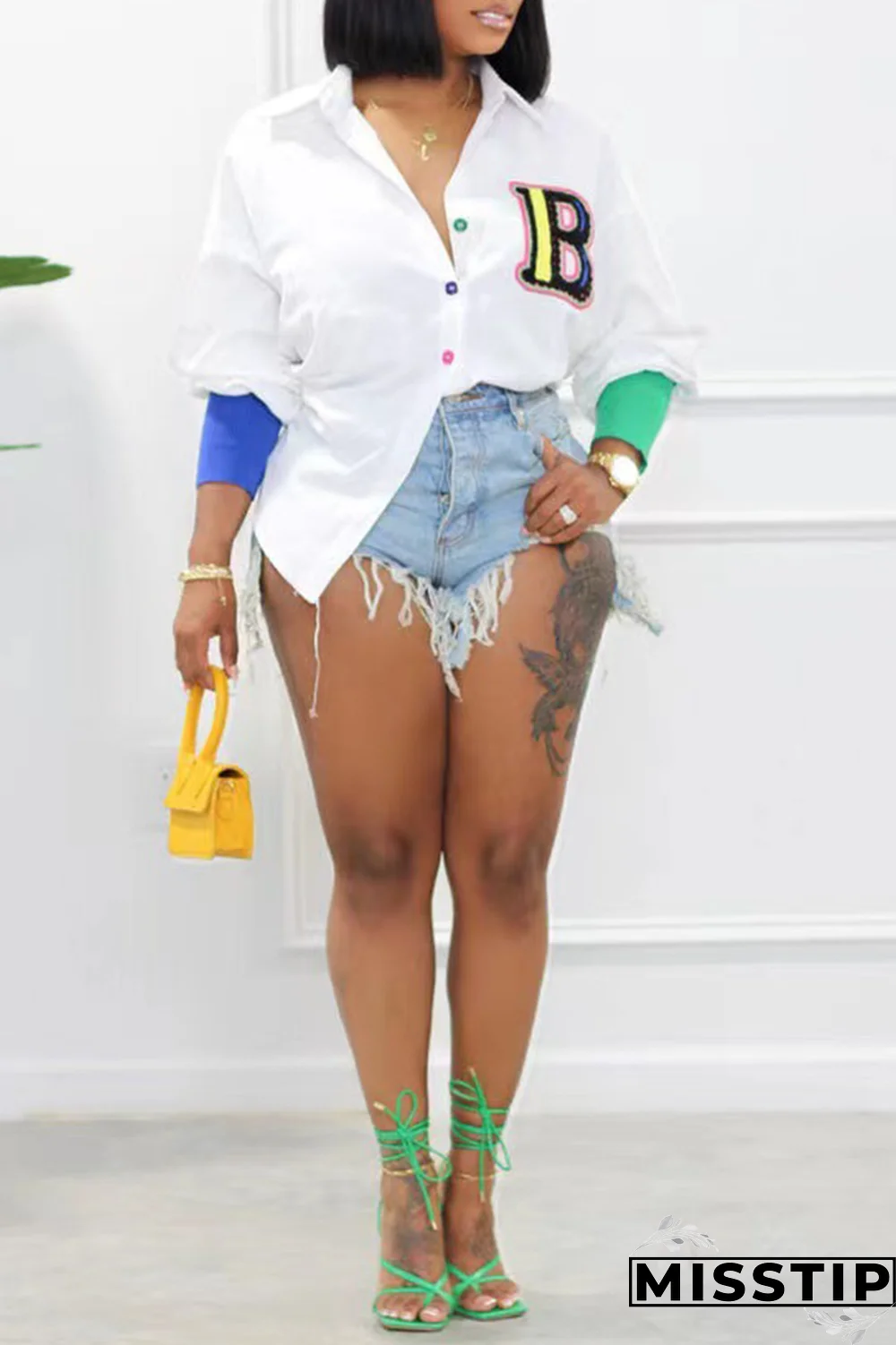 Black Casual Print Patchwork Turndown Collar Shirt Dress Dresses