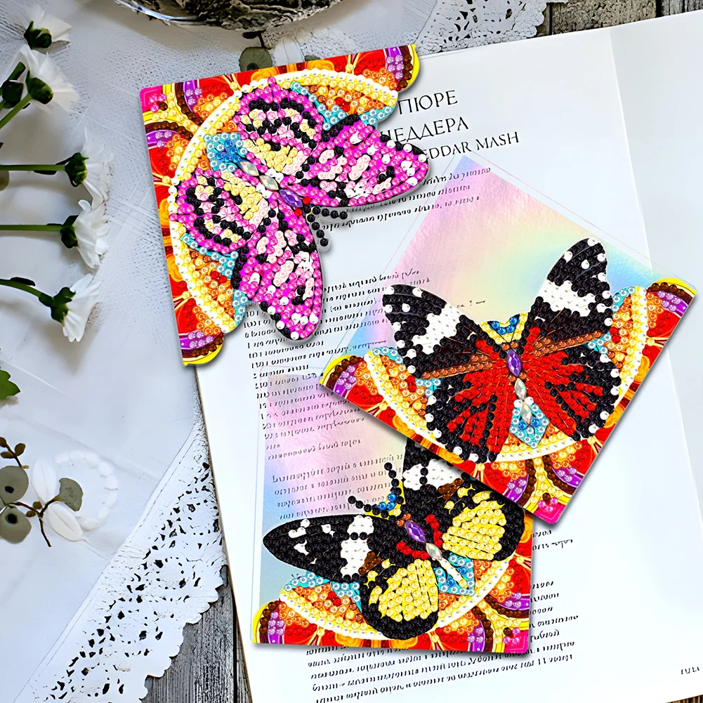 4pcs DIY Butterfly Special Shape+Round Diamond Painting Bookmark Kits Kits