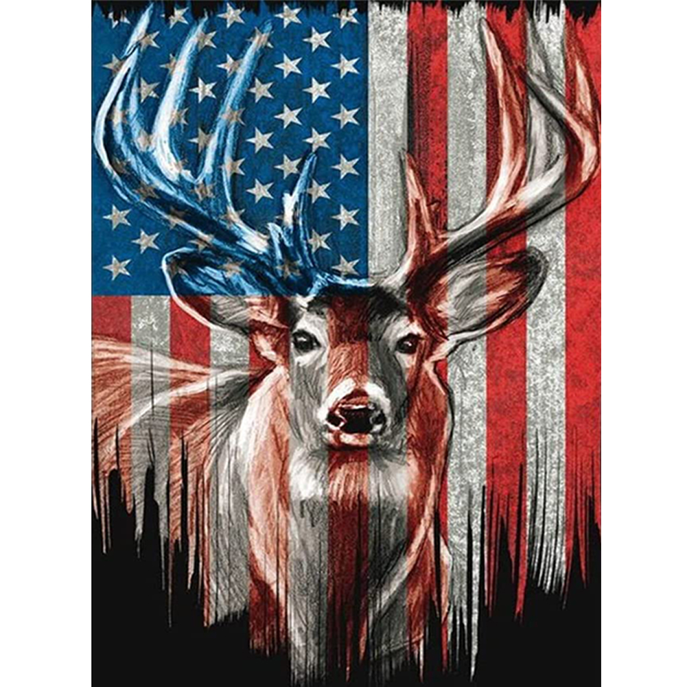 Moose American Flag-Paint by Numbers-12"x16"/30x40cm