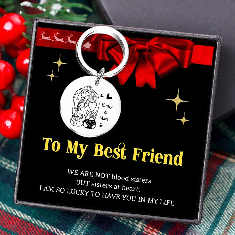 To My Best Friend Keychain Custom 2 Names Circle Keyring Metal Keychain Personalized Gift For Besties/Sisters