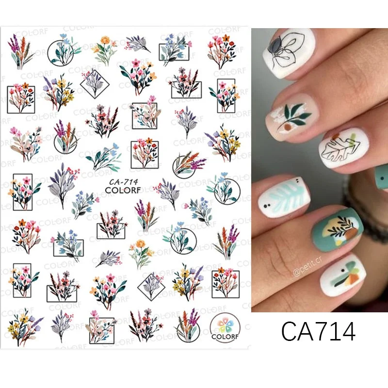 1PC Spring Palm Flowers Leaves 3D Nail Stickers Self-Adhesive Slider Nail Art Decorations Geometry Decals Manicure Accessories-Nail Inspo