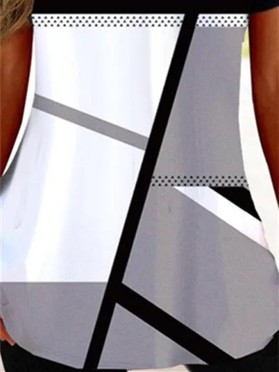 Women's Graphic Geometric Printed Short Sleeve V-neck Top