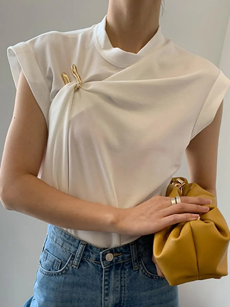 Asymmetrical U-Buckle Crewneck Tank Tops