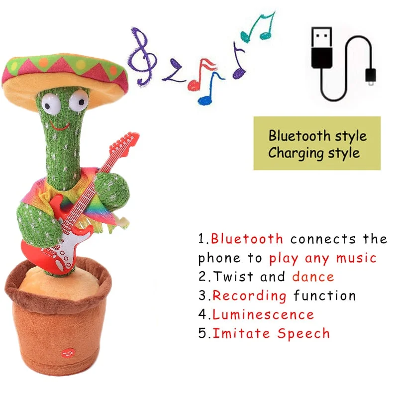 Bluetooth Dancing Cactus Talking Toy Electronic Plush Toys Sing Record Lighten Battery USB Charging Early Education Funny Gift