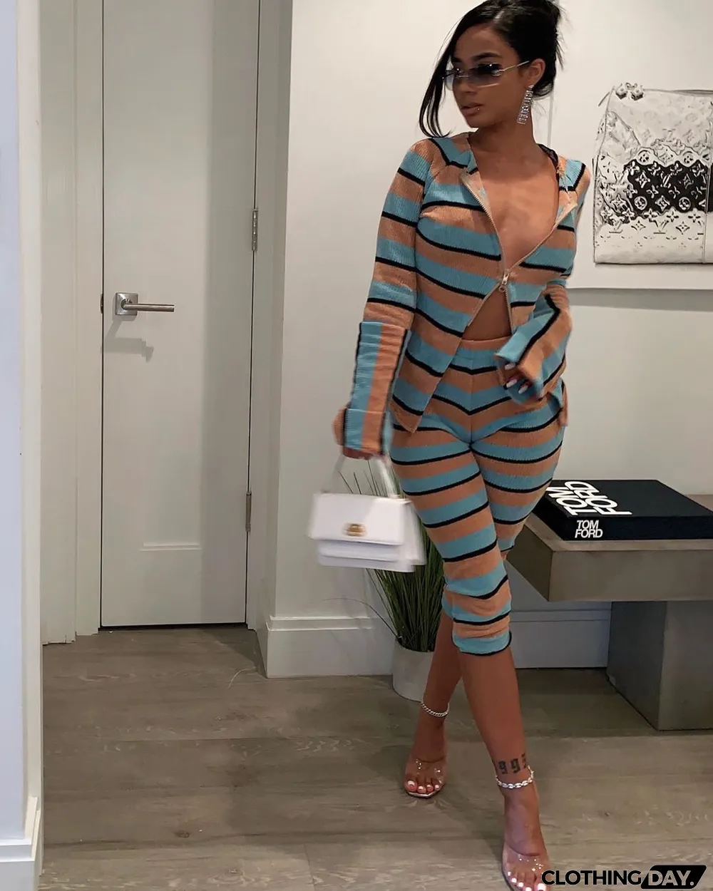 Ribbed Striped Casual Two Piece Set