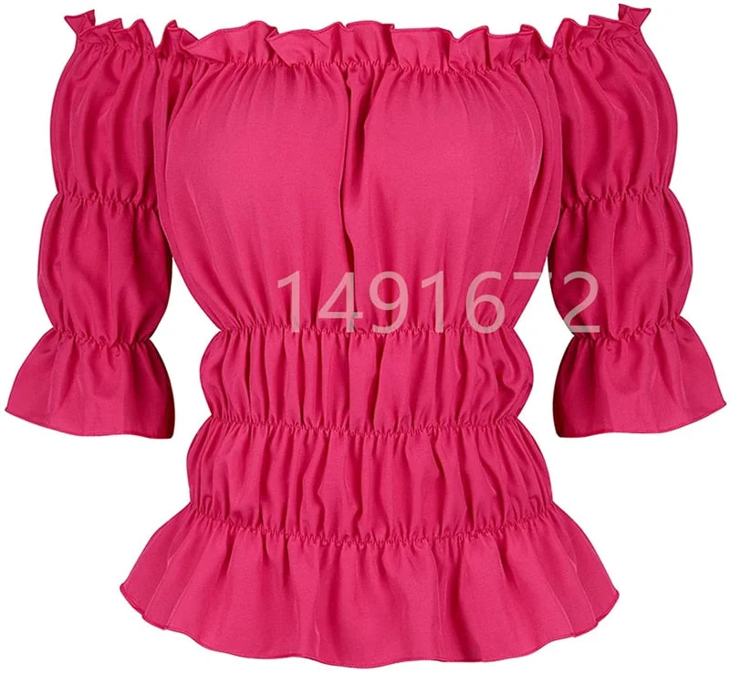 Women Renaissance Medieval Chemise Shirt Victorian Girls Gothic Retro Peasant Wench off shoulder Blouse Resist top Costume