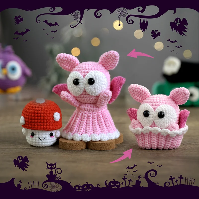 MeWaii® Halloween Crochet Kits Reversible Owl Cupcake Crochet Kit For Beginners With Easy Peasy YarnFor Holiday Gift Christmas